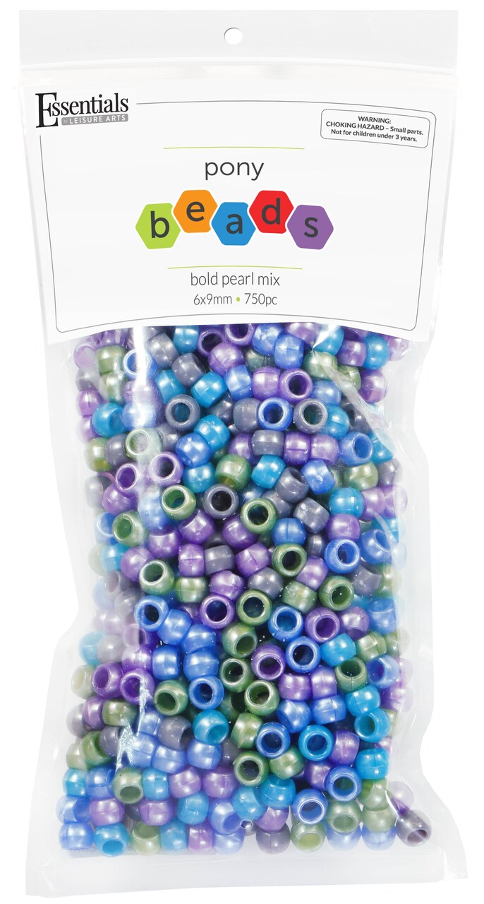 Essentials by Leisure Arts Pony Beads, 6x9mm, Bold Pearl Mix, 750pc – Bracelet Making Kit for Jewelry and Kandi Crafts – Bulk Craft Beads for Friendship Bracelets and DIY Projects